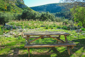 Sitting area at Parc natural de la peninsula de Llevant on the island of Mallorca, Spain