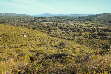 Fototapeta na wymiar View over Parc natural de la peninsula de Llevant on the island of Mallorca, Spain