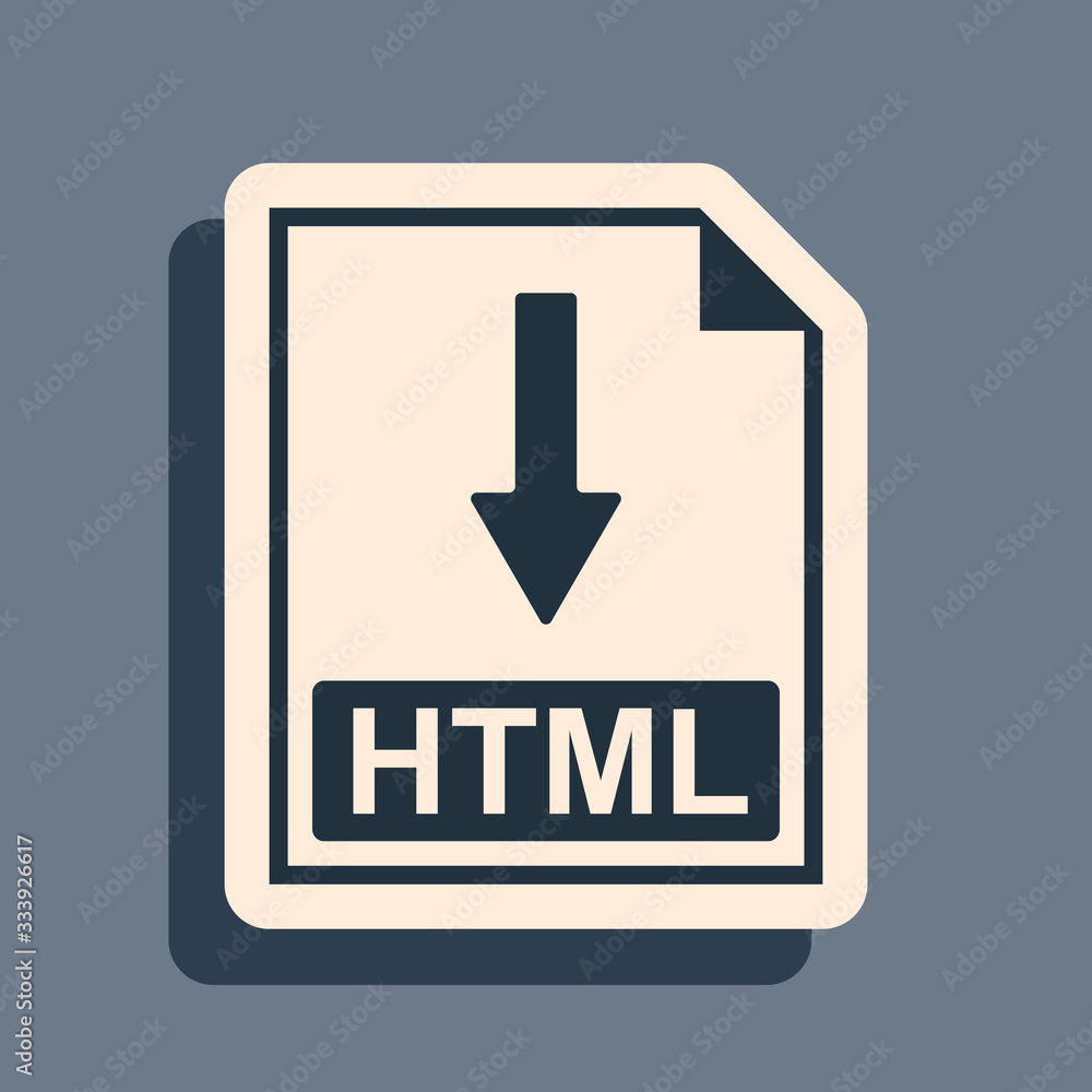 Poster black html file document icon. download html button icon isolated on grey background. long shadow st