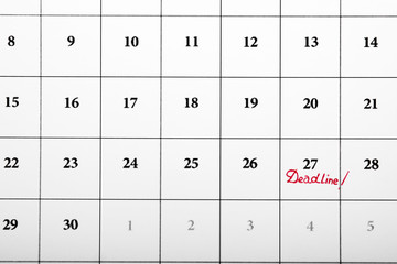 Calendar with marked date, closeup. Deadline concept