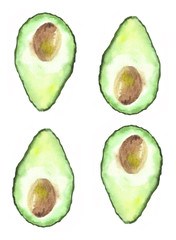 Watercolor avocado set of elements. Hand drawing isolated illustration on white background for your design