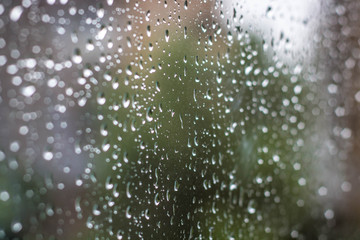 Rain drops on the window glass