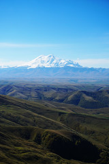 Elbrus volcano in summer from the Bermamyt plateau Russia