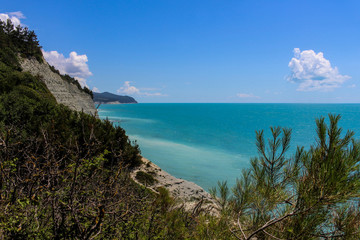 Sosnovka, a picturesque wild beach at the foot of the rocks in the vicinity of the resort of Gelendzhik
