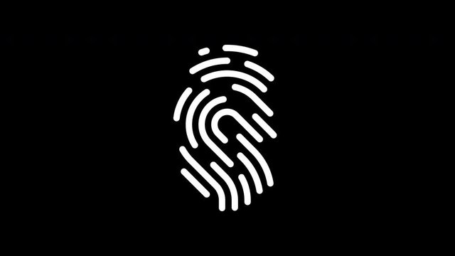 Animated 2D fingerprint icon. Alpha channel. The print appears and disappears. 4K.
