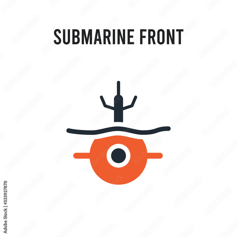 Poster submarine front view vector icon on white background. red and black colored submarine front view ico