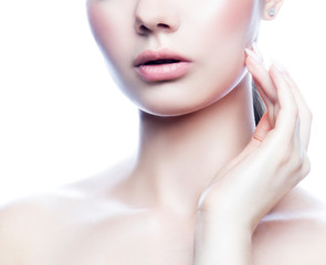 Obraz na płótnie Canvas Lips, part of Beautiful Girl face. Perfect skin, beauty facial treatment health care cocnept