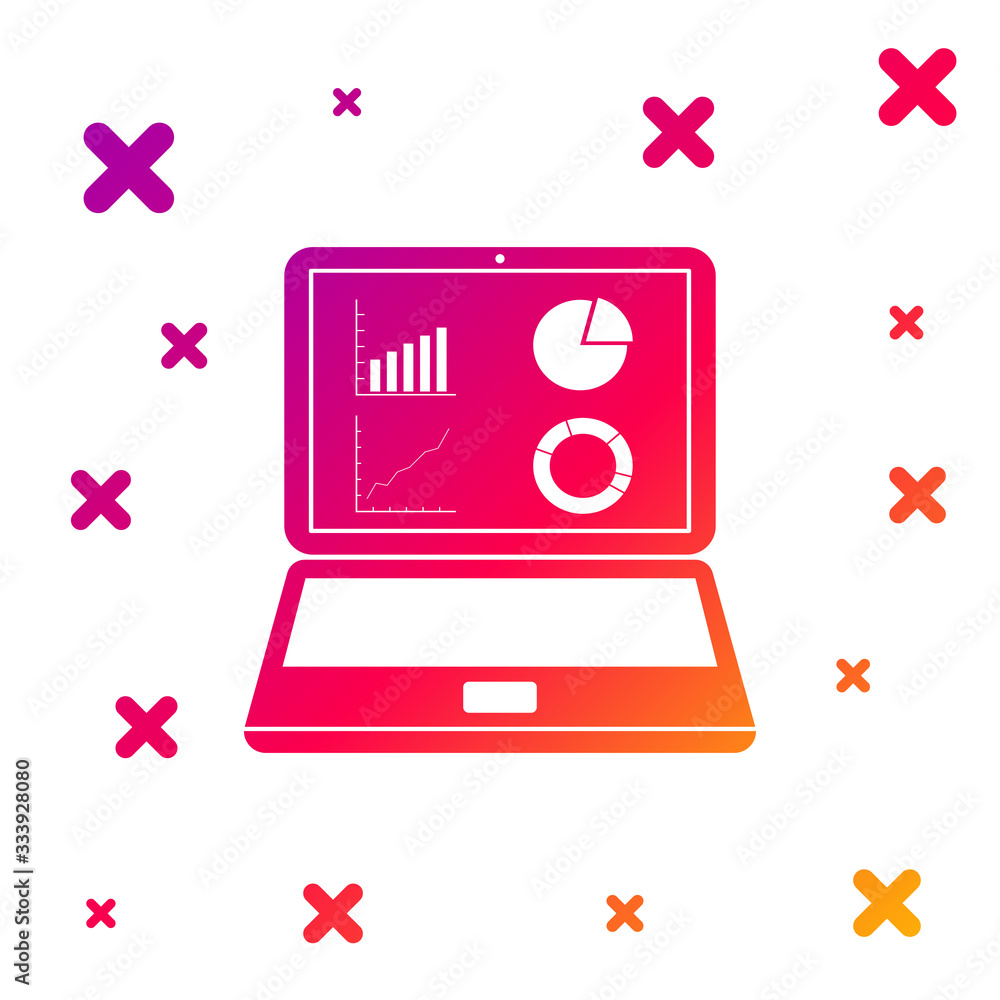 Poster color laptop with graph chart icon isolated on white background. report text file icon. accounting s