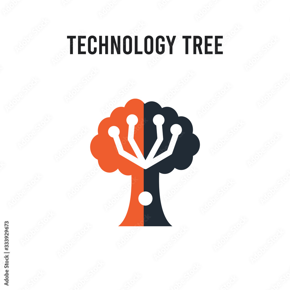 Poster technology tree vector icon on white background. red and black colored technology tree icon. simple 