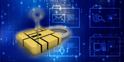 3d illustration Safety concept: Closed Padlock on digital background