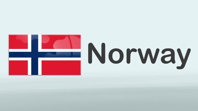 3d Presentation promo intro in white background with a colorful ribon of the flag and country of Norway