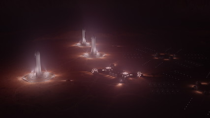 mars colony. flytrough to the base. 3d illustration © unlimit3d