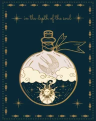 Fotobehang bird, sun and moon, magical vector illustration, tarot cards, soul symbol, alchemy. magic potion ©  Shamanska Kate