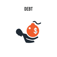 Debt vector icon on white background. Red and black colored Debt icon. Simple element illustration sign symbol EPS