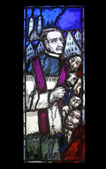 Father Rupert Mayer, stained glass window by Sieger Koder in St. John church in Piflas, Germany