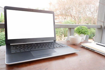 Cropped shot view of the labtop with blank copy space screen for your information content or text message. work from home view.