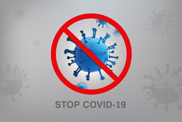 Stop COVID-19 sign with virus particles on gray background