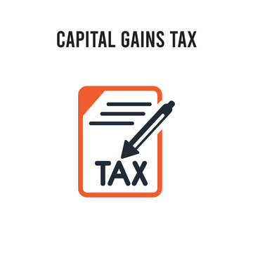 Capital Gains Tax Vector Icon On White Background. Red And Black Colored Capital Gains Tax Icon. Simple Element Illustration Sign Symbol EPS