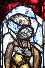 Saint Teresa of Calcutta, detail of stained glass window by Sieger Koder in St. John church in...