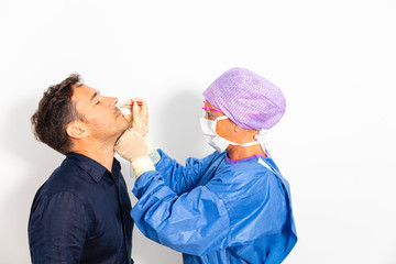 Doctor taking a nasal swab test