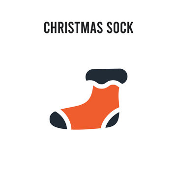 christmas sock vector icon on white background. Red and black colored christmas sock icon. Simple element illustration sign symbol EPS