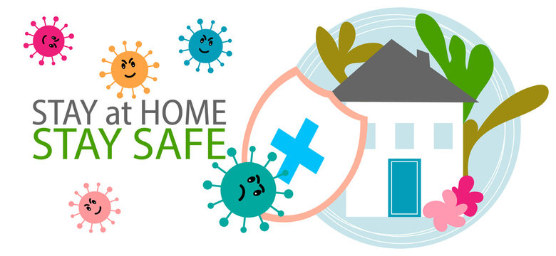 Covid 19, Coronavirus Protection, Stay At Home, Self Isolation Campaign Background, Poster Vector. Covid-19 Social Distancing Protect Prevention. Home Quarantine Concept Design.