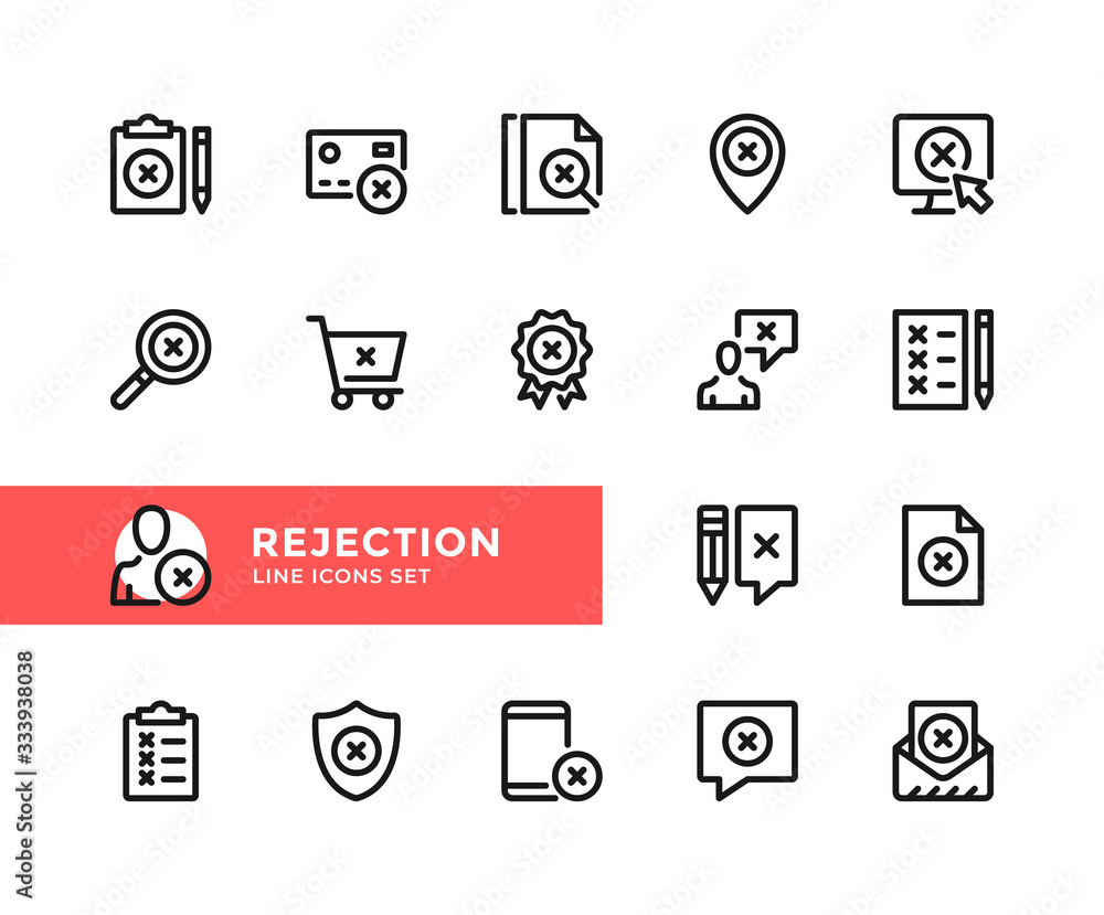 Poster rejection vector line icons. simple set of outline symbols, graphic design elements. pixel perfect