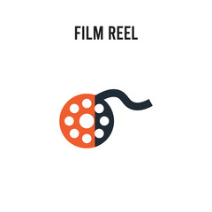 Film reel vector icon on white background. Red and black colored Film reel icon. Simple element illustration sign symbol EPS