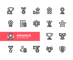Awards vector line icons. Simple set of outline symbols, graphic design elements. Pixel Perfect