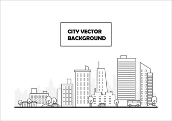 city building in flat line illustration vector, panoramic cityscape design for background     