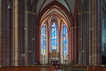 Fototapeta na wymiar Interior of Collegiate Church of St. Stephan in Mainz, Germany 
