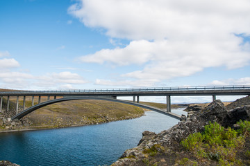 Fototapeta na wymiar Modern Bridge crossing river Tungnaa in Iceland