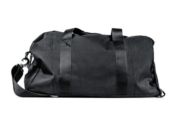 black travel bag isolated on white background. Travel concept. - obrazy, fototapety, plakaty