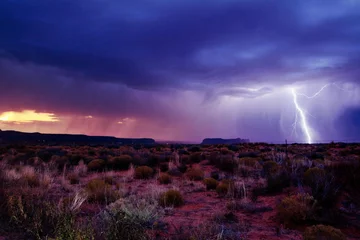 Gardinen Landscape with lightning in the Arizona desert © rstanisz