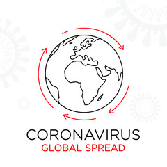 Coronavirus Global spread line icon. Covid-19 World pandemic icon. Vector illustration.