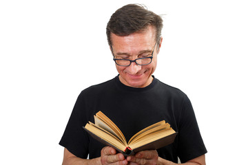 Portrait of a Mature man with glasses and a book