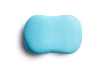 Blue Color Soap Bar, Soap Sud, White Background.