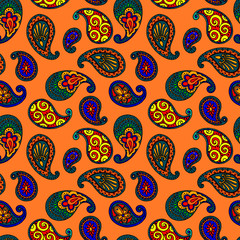 seamless pattern in bright colors, Indian ornaments, wallpaper, wrapping paper