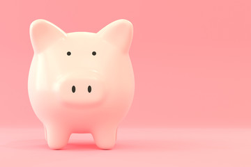 Piggy bank on pink background, saving money concept with 3D rendering