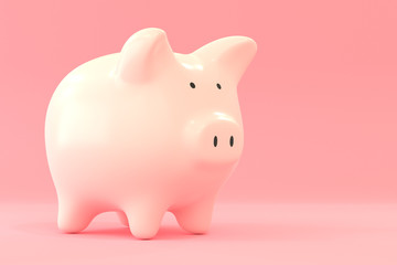 Piggy bank on pink background, saving money concept with 3D rendering