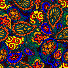 seamless pattern in bright colors, Indian ornaments, wallpaper, wrapping paper