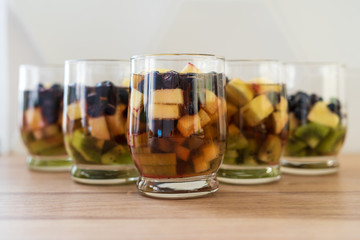 Homemade jelly with fruit in a glass