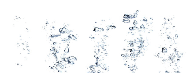 Real Images of small air water bubbles  or soda floating up to water surface. Gas power in...