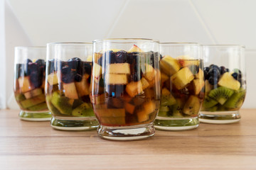 Homemade jelly with fruit in a glass