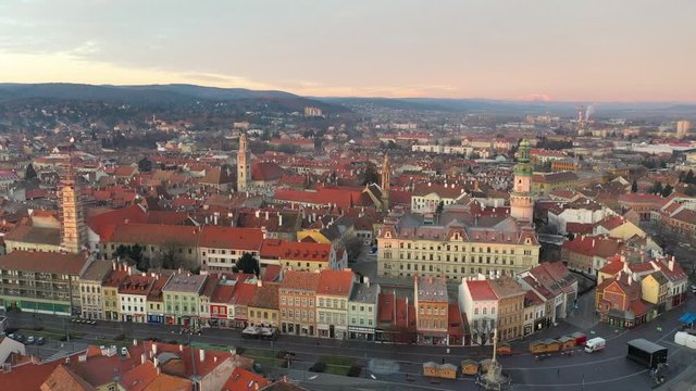 Aerial video of medieval Sopron with fire tower