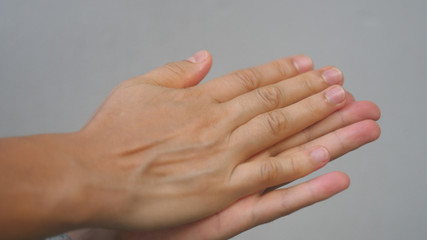 Fototapeta na wymiar Female Uses Hand Sanitizer. Close up. Antiseptic spray protect from the virus.