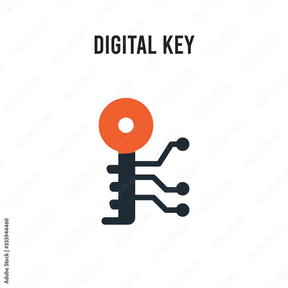 Poster digital key vector icon on white background. red and black colored digital key icon. simple element 