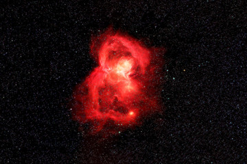 Beautiful red galaxy. With land on the horizon. Elements of this image were furnished by NASA.