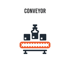 Conveyor vector icon on white background. Red and black colored Conveyor icon. Simple element illustration sign symbol EPS