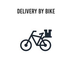delivery by bike vector icon on white background. Red and black colored delivery by bike icon. Simple element illustration sign symbol EPS